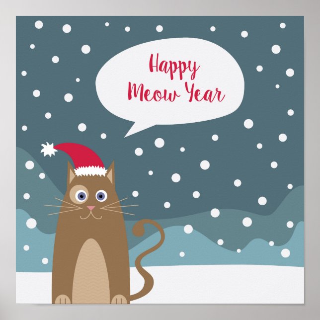 Happy Meow Year Ferien Kätzchen Tier in Schnee Poster (Vorne)