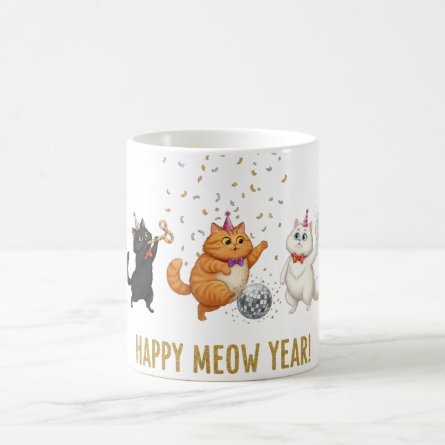 Happy Meow Year Party Cats New Year's Mug Kaffeetasse (Mittel)