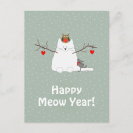 'Happy Meow Year' Snowcat Postcard Postkarte