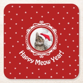 "Happy Meow Year"! Weihnachtskatzenpapier-Unterset Rechteckiger Pappuntersetzer