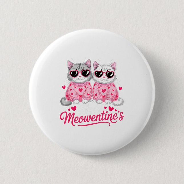 Happy Meowentine’s Cute Romantic Cats Couple Valen Button (Vorderseite)