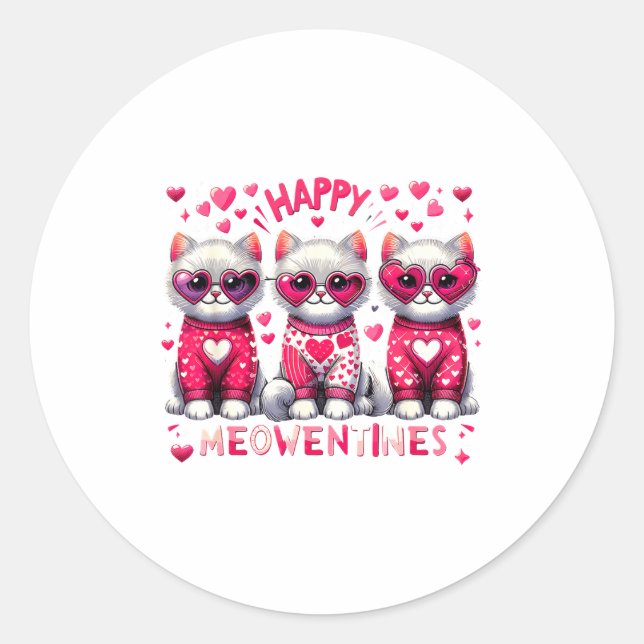 Happy Meowentines Cute Valentine Cats Love Cat Mem Runder Aufkleber (Vorderseite)