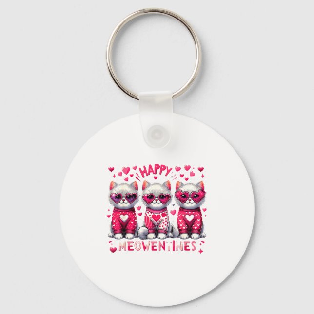 Happy Meowentines Cute Valentine Cats Love Cat Mem Schlüsselanhänger (Vorderseite)