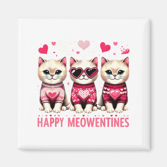 Happy Meowentines Cute Valentine Cats Love Funny M Magnet (Vorne)