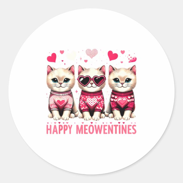 Happy Meowentines Cute Valentine Cats Love Funny M Runder Aufkleber (Vorderseite)