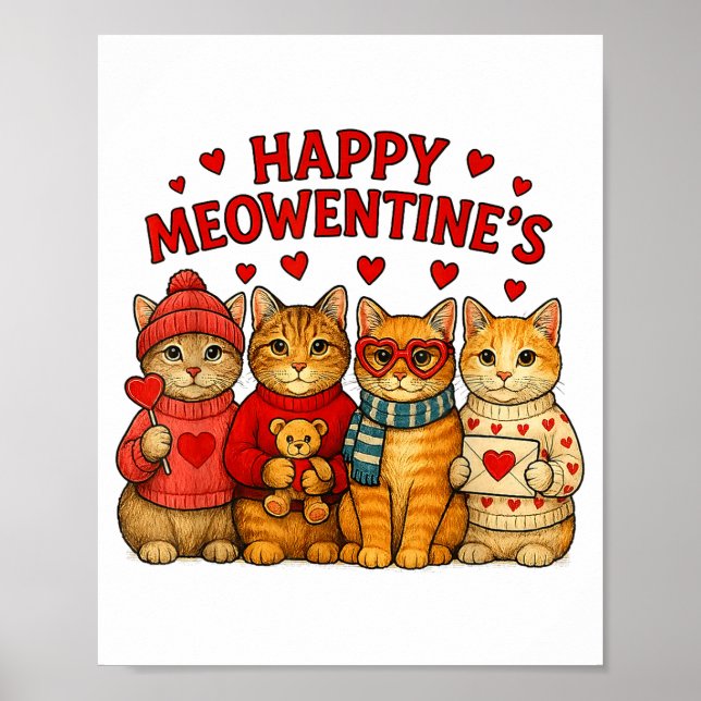 Happy Meowentines Cute Valentine Cats Love Men Wom Poster (Vorne)