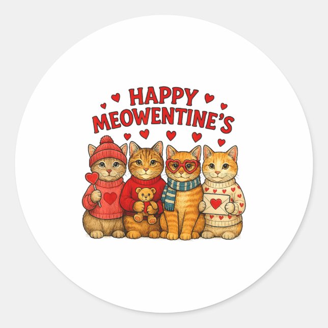 Happy Meowentines Cute Valentine Cats Love Men Wom Runder Aufkleber (Vorderseite)