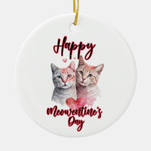 Happy Meowentine's Day Cat Couple Valentine Keramik Ornament