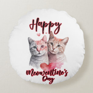 Happy Meowentine's Day Cat Couple Valentine Rundes Kissen
