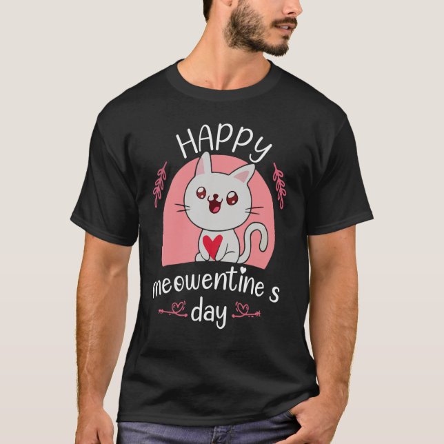 Happy Meowentine's Day Valentine Katze Niedlich Ki T-Shirt (Vorderseite)