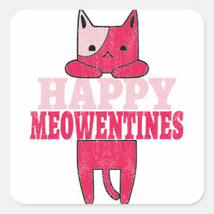 Happy Meowentines Witziges Valentingeschenk für Quadratischer Aufkleber