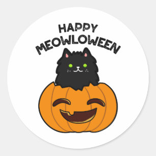 Happy Meowloween Funny Halloween Puff Runder Aufkleber
