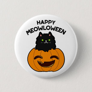 Happy Meowloween Niedlicher Halloween Black Cat Pu Button