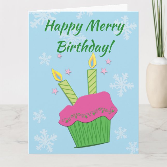Happy Merry Birthday Cupcake Candles Card Karte (Vorderseite)