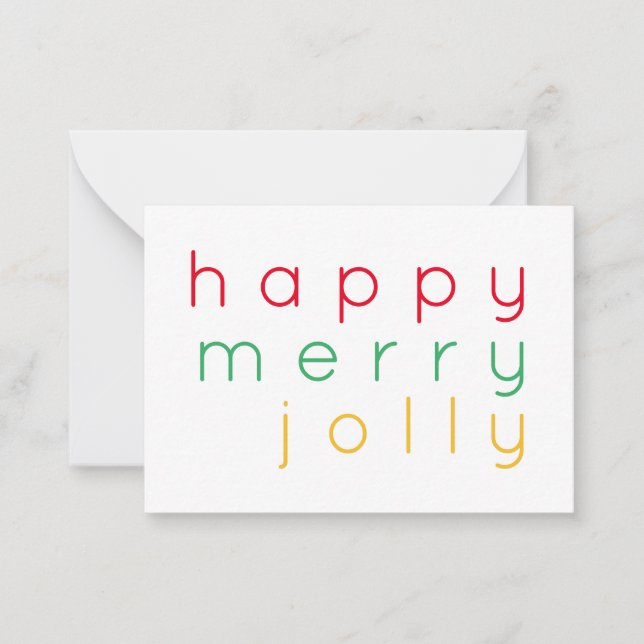 HAPPY MERRY JOLLY 3.5x2.5 Weihnachtskarte Mitteilungskarte (Vorderseite)