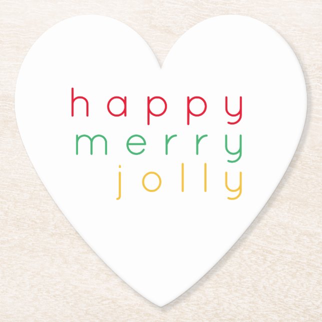 HAPPY MERRY JOLLY Heart Paper Untersetzer (Vorderseite)