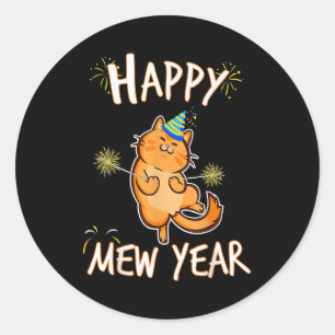 Happy Mew Year 2023 Funny Cat Silvester Party Runder Aufkleber