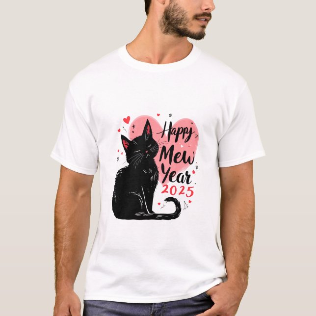Happy Mew Year 2025 Funny Cat New Years T-Shirt (Vorderseite)