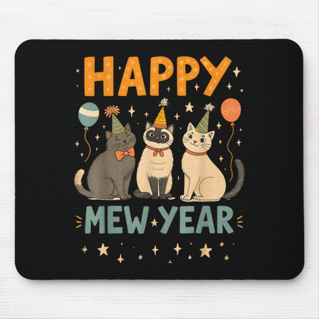 Happy Mew Year Cat Party  Mousepad (Vorne)