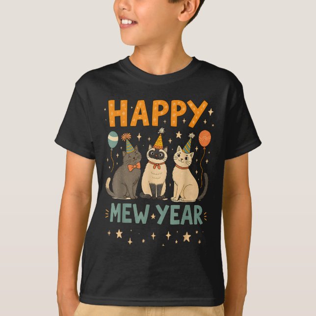 Happy Mew Year Cat Party  T-Shirt (Vorderseite)