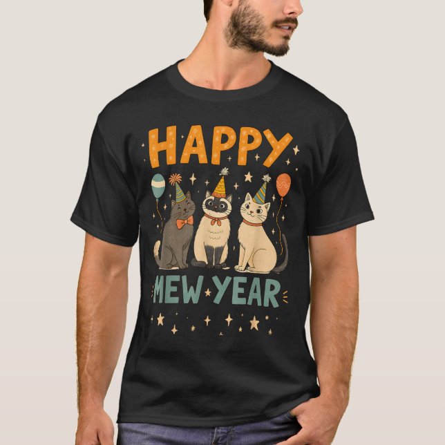 Happy Mew Year Cat Party  T-Shirt (Vorderseite)