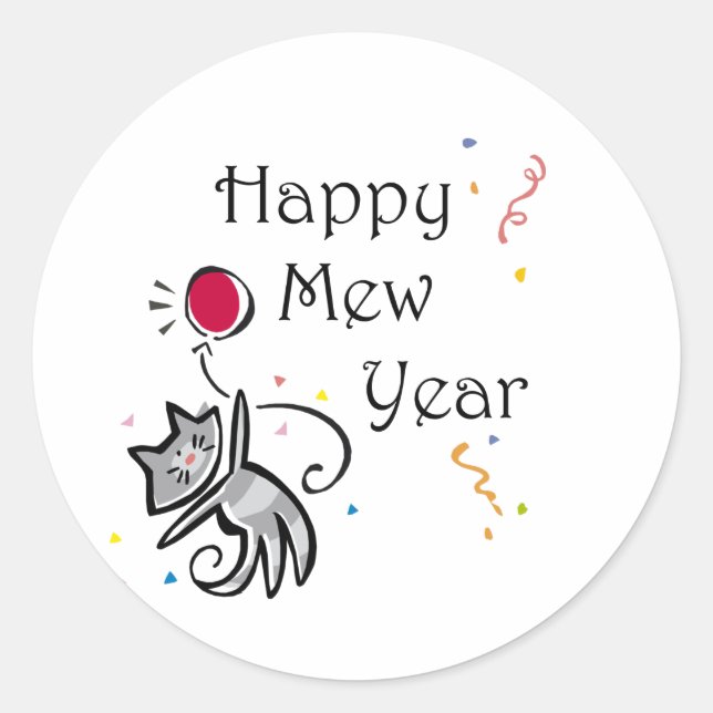 Happy Mew Year Party Cat Runder Aufkleber (Vorderseite)