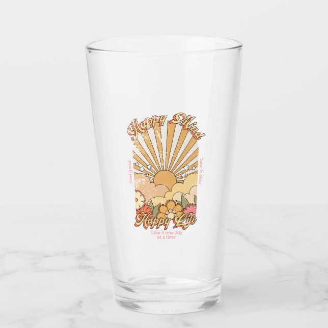 Happy Mind Happy Life Hippy Groovy Vibes Glas (Vorderseite)