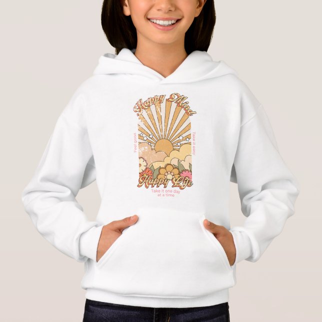Happy Mind Happy Life Hippy Groovy Vibes Hoodie (Vorderseite)