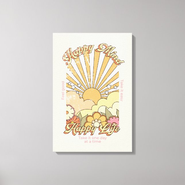 Happy Mind Happy Life Hippy Groovy Vibes Leinwanddruck (Vorderseite)