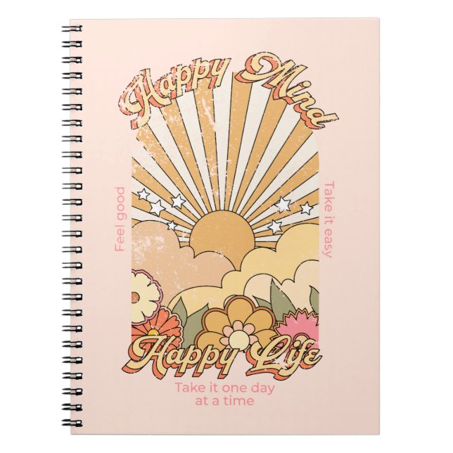 Happy Mind Happy Life Hippy Groovy Vibes Notizblock (Vorderseite)