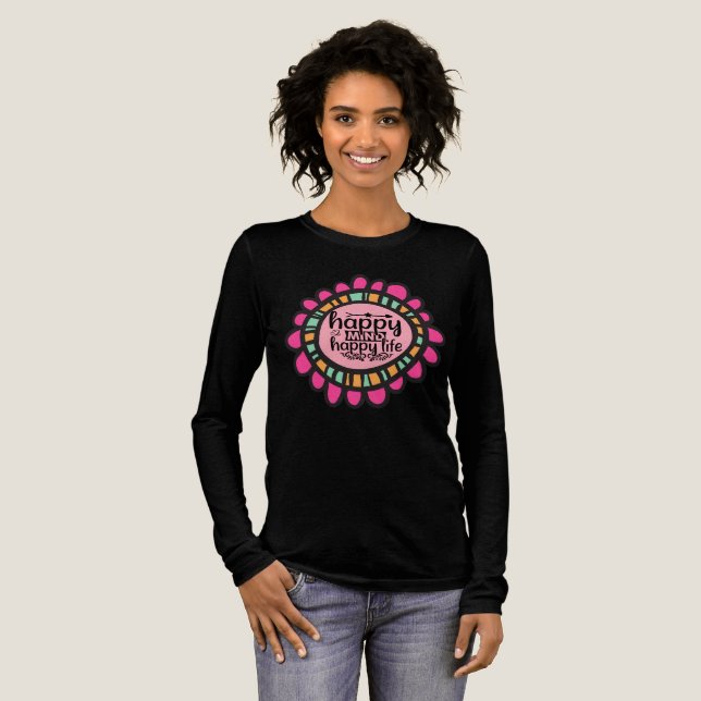 Happy Mind Happy Life Motivierend Grafik Design Tri-Blend Shirt (Volle Vorderseite)