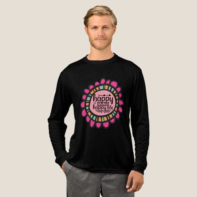 Happy Mind Happy Life Motivierend Grafik Design Tri-Blend Shirt (Volle Vorderseite)