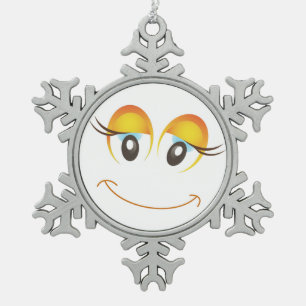 HAPPY MIRL FACE SCHNEEFLOCKEN Zinn-Ornament