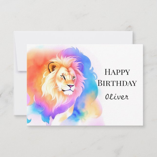 Happy Modern Boho Lion Birthday Karte (Vorderseite)