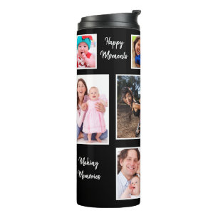 Happy Moments Dark Background Foto Collage Thermosbecher