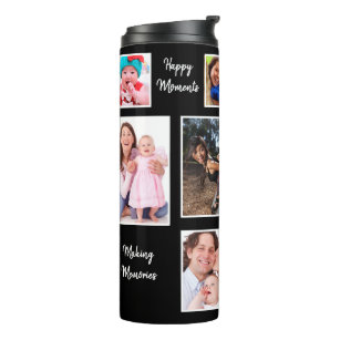 Happy Moments Dark Background Foto Collage Thermosbecher