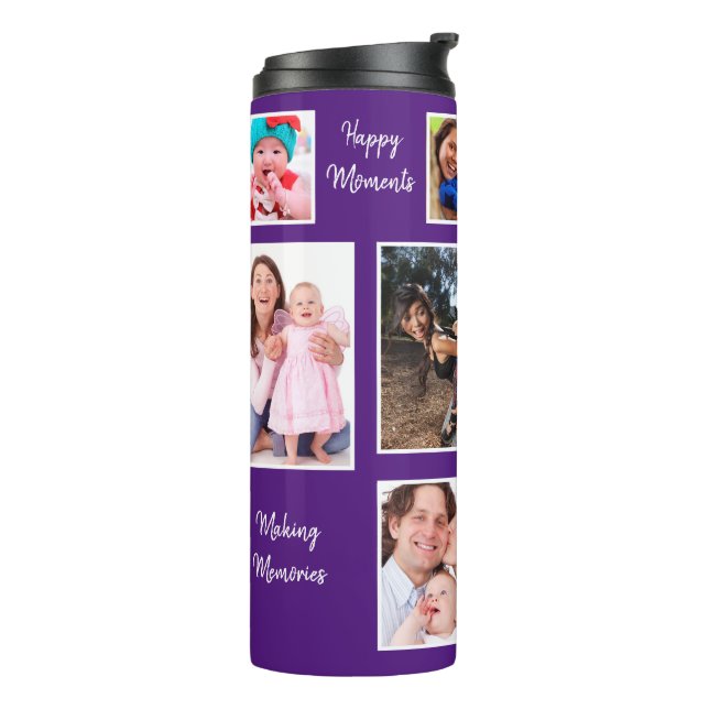Happy Moments Lila Background Foto Collage Thermosbecher (Nach links gedreht)