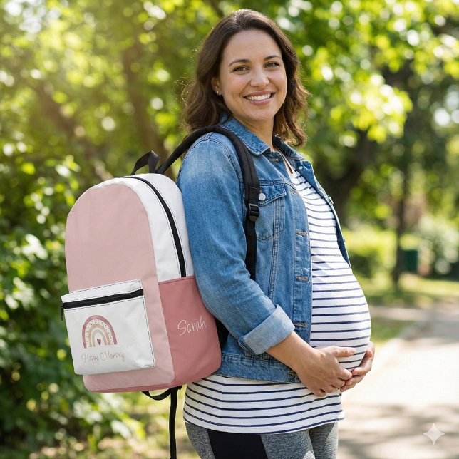 Happy Mommy Boho Arc-en-ciel sac (Congratulate a new mommy with this, "Happy Mommy" personalized boho rainbow backpack! )