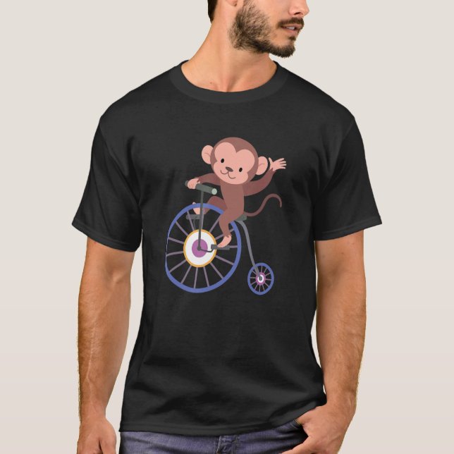 Happy Monkey Riding Bicycle and Waving Hand Cute A T-Shirt (Vorderseite)