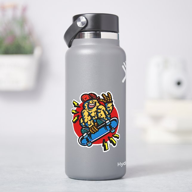 Happy Monster auf Skateboard 4" Kiss Cut Vinyl Aufkleber (HydroFlask)