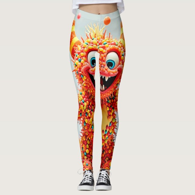 Happy Monster Candy Delight Design Leggings (Vorderseite)