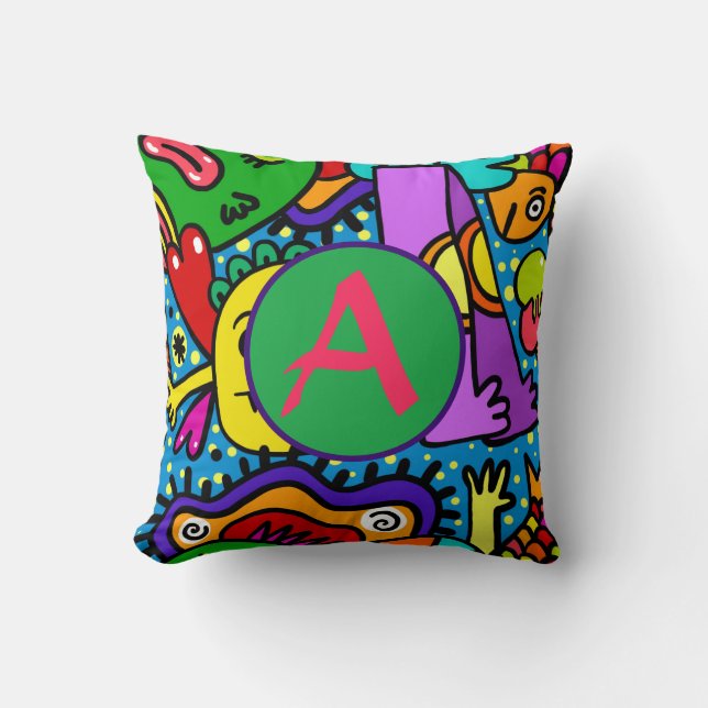HAPPY MONSTER DOODLE CRITTERS COUSSIN INITIAL (Recto)