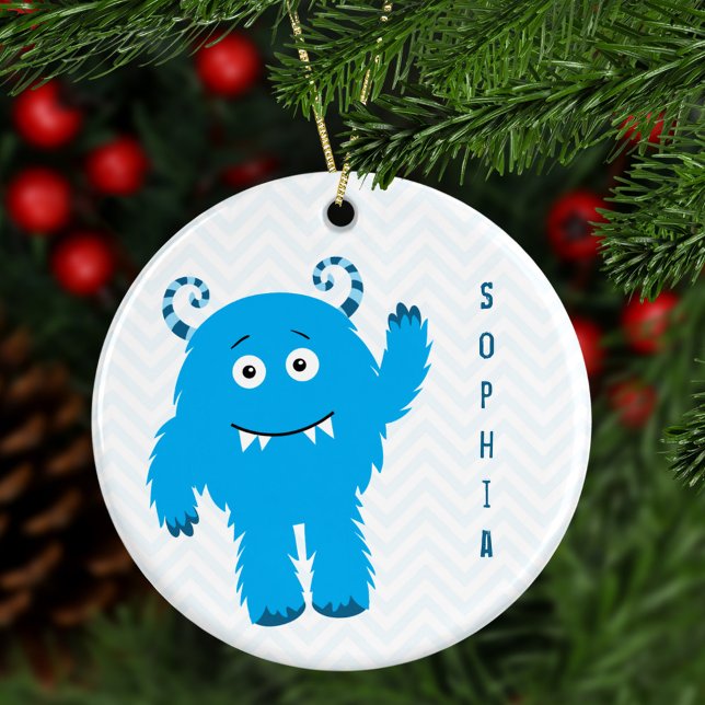 Happy Monster mit Vorname, Kind Weihnachten Keramik Ornament (Von Creator hochgeladen)