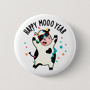 Happy Moo Year Funny Cow Puff Button