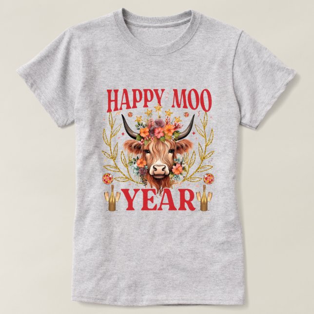 Happy Moo Year | Highland Cow | NeujahrsT - Shirt (Design vorne)