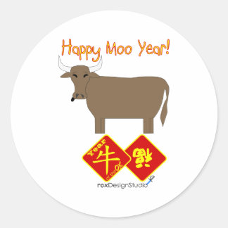 Happy Moo Year Runder Aufkleber