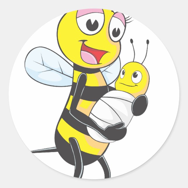 Happy Mother and Baby Bee Runder Aufkleber (Vorderseite)