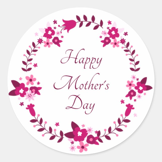 Happy Mother Day Blumengarten Rosa Runder Aufkleber (Vorderseite)