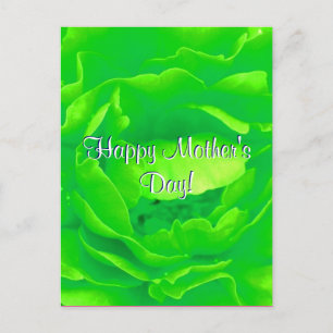 Happy Mother Day Bright Green Rose Postkarte
