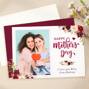 Happy Mother Day Burgundy Red Floral Foto Karte